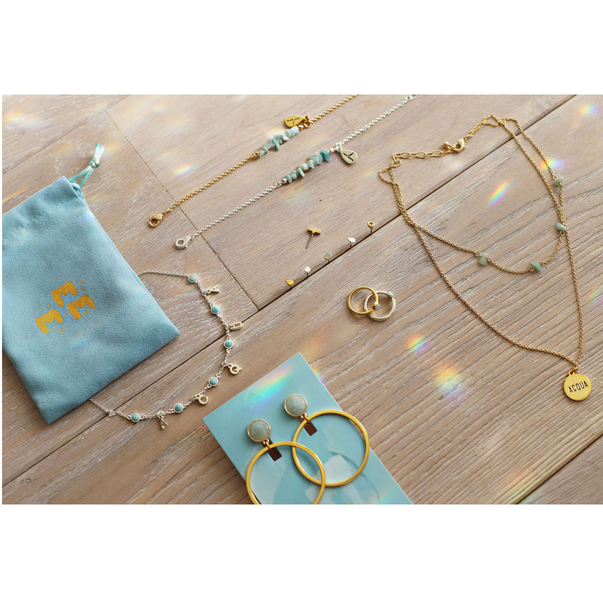 Marzia Acqua jewelry Collection with custom cards and jewelry pouch ...